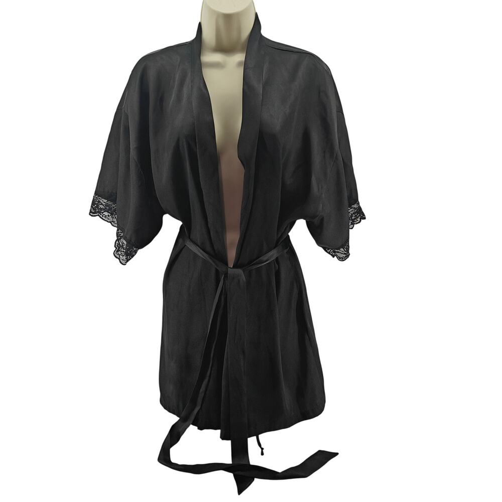 Ambrielle Black Satin Sleeveless V-Neck Nightie with Matching Robe Women Large